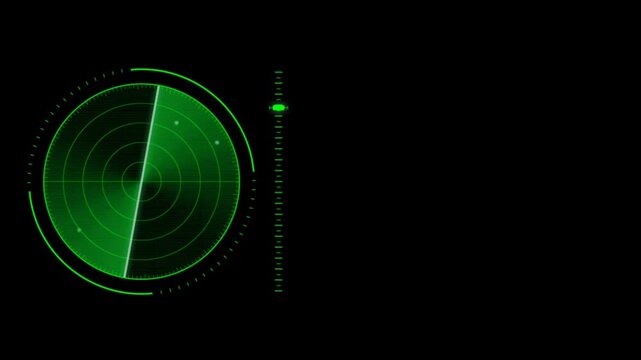 Animation green HUD circle techniology for scans a target on black background.