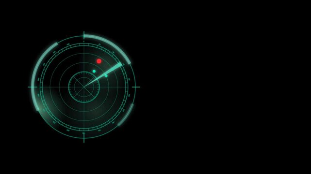 Animation green HUD circle techniology for scans a target on black background.