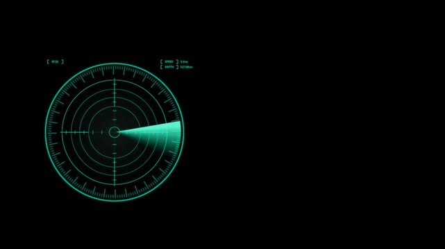 Animation green HUD circle techniology for scans a target on black background.