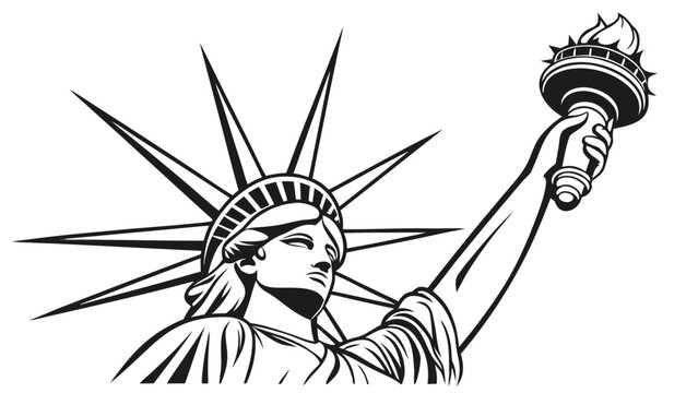 Stylized statue of liberty head and torch vector art silhouette with patriotic monument american landmark independence national illustration isolated attraction heritage celebration