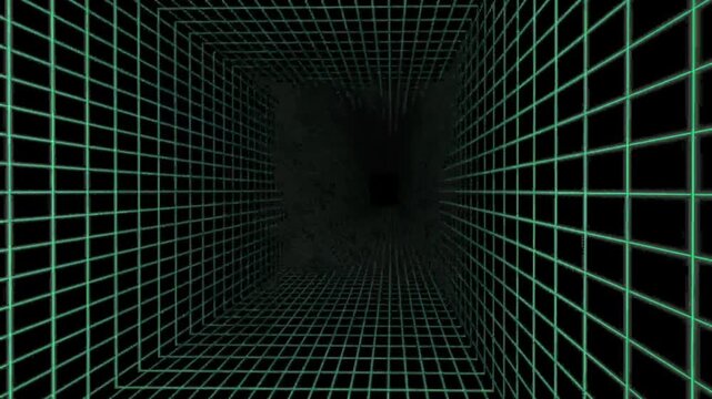 Animation green laser light retro on black background.