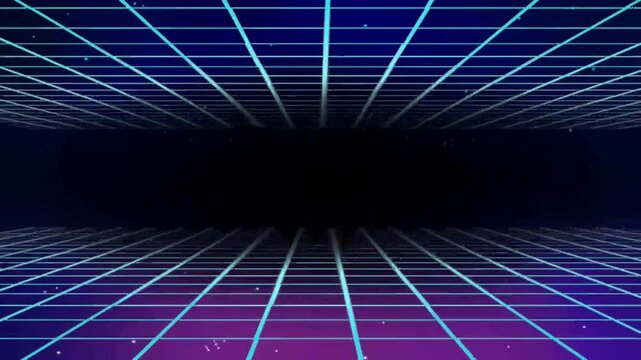 Animation blue laser light retro on black background.