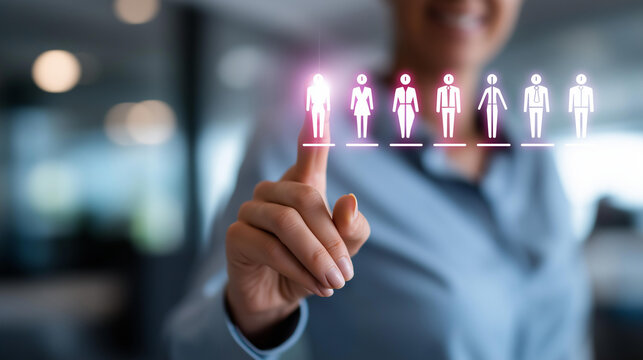 Close-up of a glowing talent management flowchart on a screen showing attract, develop, retain stages, strategic HR concept, employee lifecycle visualization, workforce planning tool,