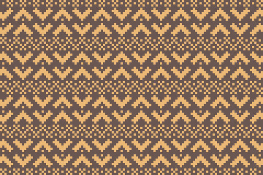 Monochromatic brown abstract shape pixel seamless pattern use for fabric, clothing, textile