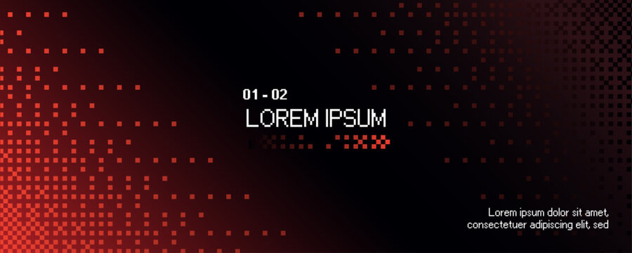 Abstract red pixel halftone background with digital glitch dots and gradient cyber pattern on dark background