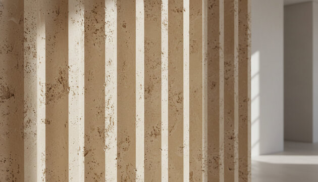 Fluted Roman travertine stone texture with 3D scalloped architectural pattern