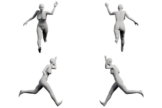 Female figure model running in studio