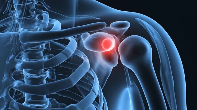 Human shoulder anatomy with highlighted joint perfect for hospital promotions and health education