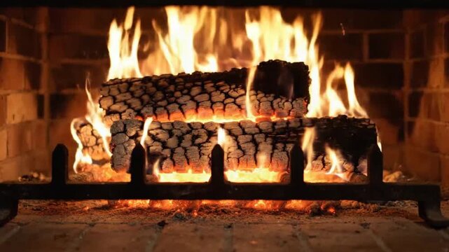 Burning logs in a brick fireplace highlighting everyday moments and community bonds