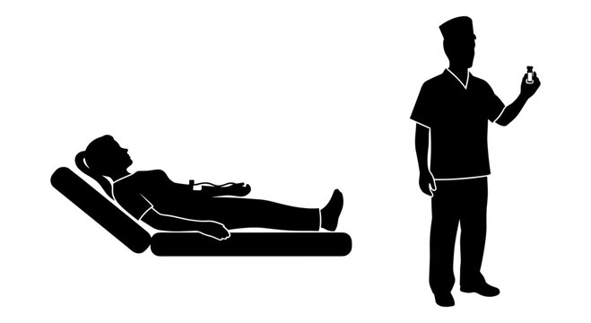 Medical professional administering an intravenous drip to a patient lying down Vector, illustration