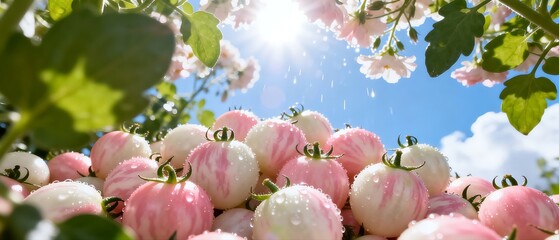 Pink Tomatoes with Green Leaves Under Sunlight