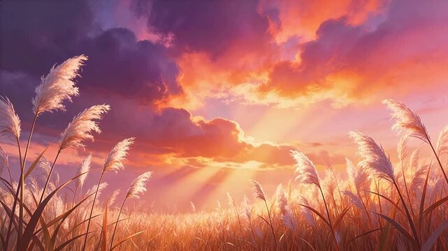 Sunset field with tall grass