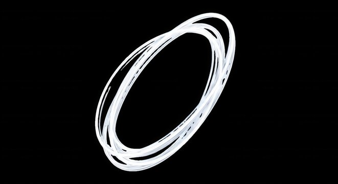 A hand-drawn white circular scribble or oval loop isolated on a solid black background, featuring overlapping messy lines