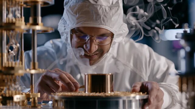 Precision and Focus: A dedicated scientist meticulously examines complex scientific instruments within a cutting-edge laboratory environment, demonstrating commitment to precision.