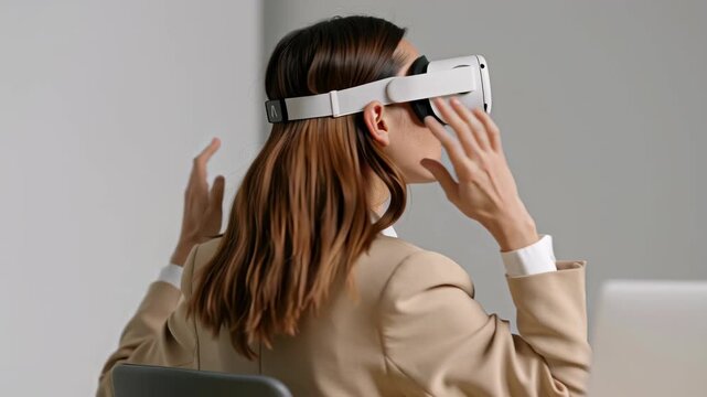 Virtual Reality Exploration: A person wearing a virtual reality headset, fully immersed in a digital world, their hands outstretched as they engage with the simulated environment.