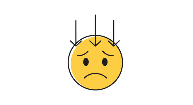 Sad face, yellow emoticon, frowning face, vector icon, flat design