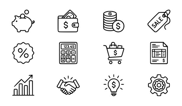 Cost effective line icon set with editable stroke budget finance and saving symbols vector collection