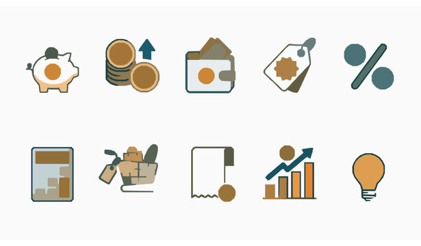 Cost effective duotone icon set with budget finance and saving symbols modern vector collection