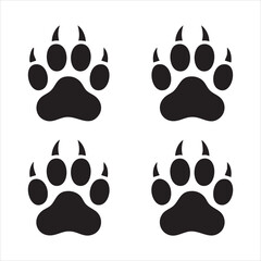Fototapeta premium Collection of grizzly bear paw footprints with sharp claws isolated on white background vector set