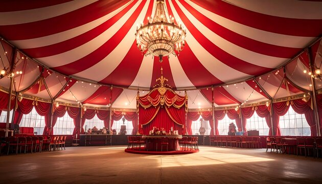 A large, empty circus tent with red and white stripes (1)