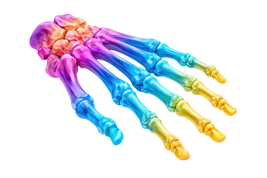 Colorful human hand skeleton bones anatomy detailed phalanges metacarpals wrist structure vibrant medical illustration isolated on white background