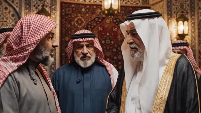 Group of men in traditional Middle Eastern attire ideal for lifestyle branding and social media storytelling