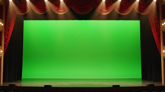 Theatrical stage with red curtains ideal for tech startups and software promos