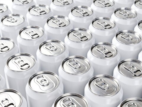 White Aluminum Cans with Pull Tabs Arranged in Rows