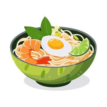 Aromatische Pad-Thai-Bowl mit Garnelen und Erdn&uuml;ssen, stilvoll serviert