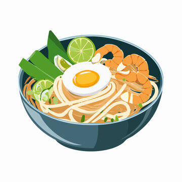 Aromatische Pad-Thai-Bowl mit Garnelen und Erdn&uuml;ssen, stilvoll serviert