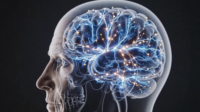 Human brain with neural activity representing modern medicine and scientific discovery
