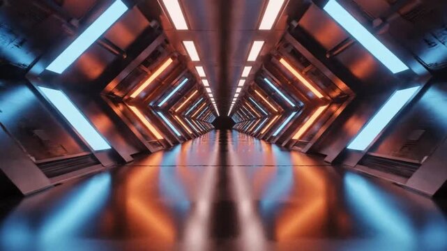 Futuristic corridor with glowing lights ideal for tech startups and software promos