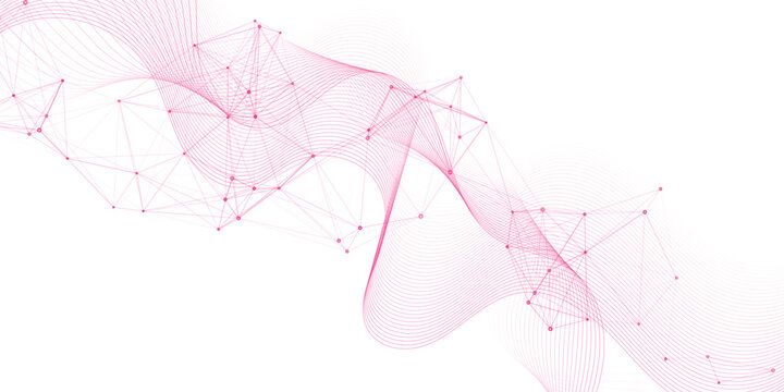Abstract geometric background with connecting dot and lines with low poly triangle shapes with waves. Mesh Background Vector design digital technology concept Global network connection data structure.