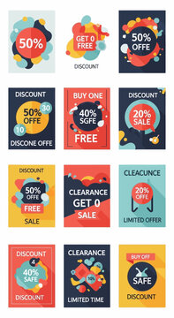 Collection of Sale Discount Offers, 50% Off, Buy One Get One Free, Clearance Sale Banners