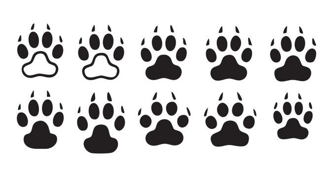 Wildlife tracking icons displaying wolf and bear paw prints in various black fill and outline styles