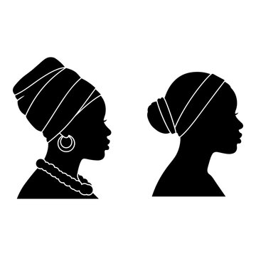 Silhouettes of women wearing traditional headwraps and earrings Vector, illustration