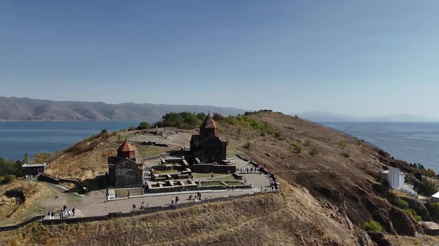 Sevanavank Monastery above Lake Sevan and Hills in Armenia