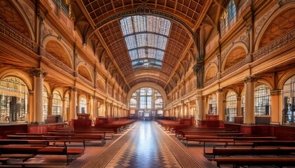 Fototapeta premium Royal Exhibition Building Interior - A Grand Hall with Ornate Architecture.