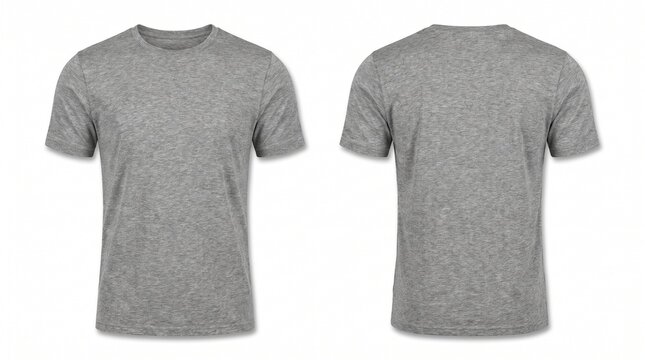 Blank grey heather shirt mock up template, front and back view, isolated on white, plain t - shirt mockup