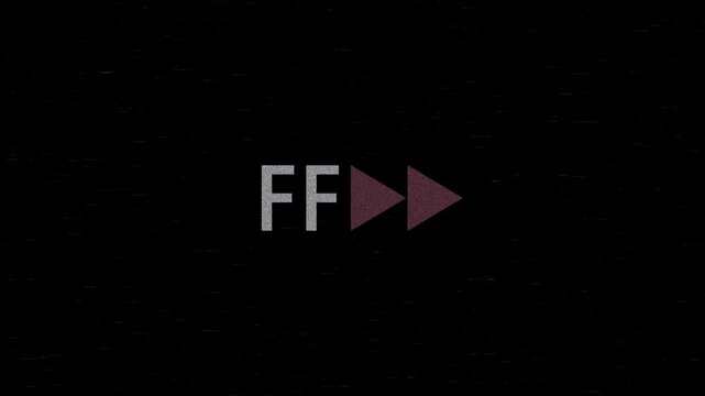 A VHS fast forward interface with dynamic motion lines and analog distortion, featuring a centered FF symbol that recreates the classic VCR speed effect in a clean digital retro style.
