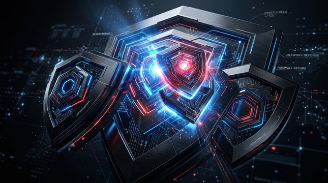 Futuristic spaceship with holographic interface in space