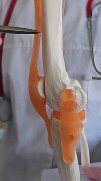 Demonstration of knee joint structure and ligaments in a medical training session