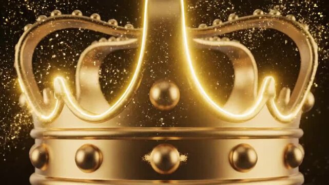 Golden crown with glowing accents highlighting geometric patterns and contemporary art