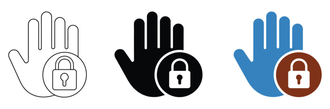 Restricted area flat line and filled icons, warning zone and no entry symbols collection, security limitation signage graphics, access control restriction vector illustration set.