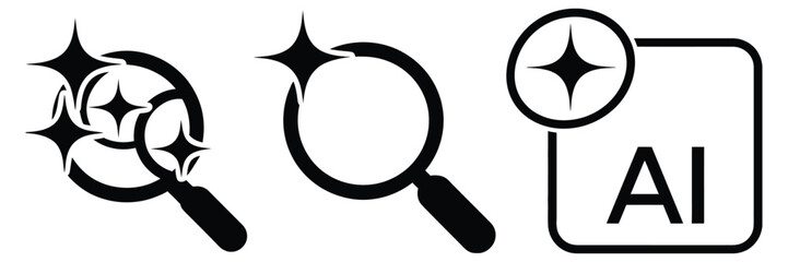 Search icon with sparkle and magic star effects, AI generated and artificial intelligence symbols, magnifying glass loupe search and edit icons, smart query and information discovery pictogram  © welcome. saiful