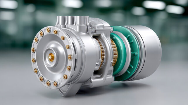 Close-up view of a precision engine component showing details of design and construction