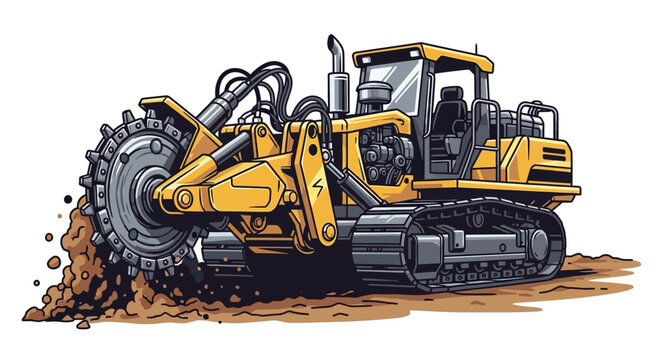 Heavy-Duty Rock Wheel Trencher Vector Illustration