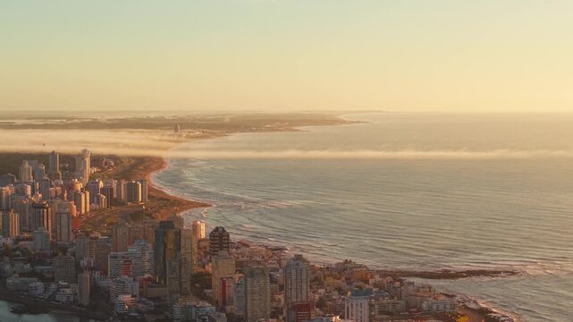 Amazing sunrise with fog in Punta del Este, Uruguay