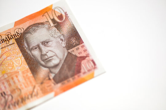 close up of new ten pound note with king charles III