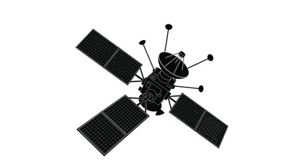 Satellite with solar panels black silhouette high quality © adobeamena